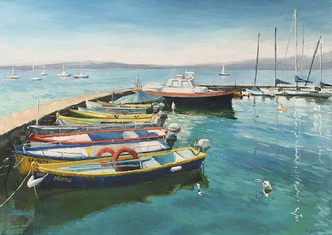 Italy Seascape White Modern Wood Framed Art Print with Double Matting by Strube, Ling