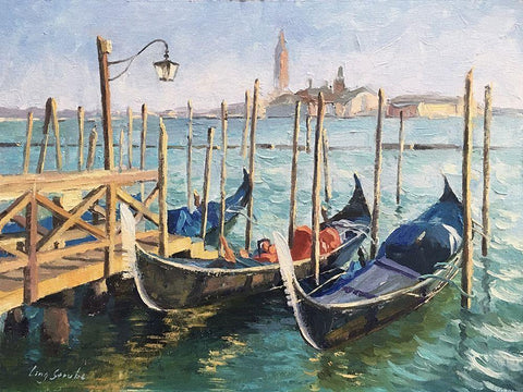 Stroll in Venice III White Modern Wood Framed Art Print with Double Matting by Strube, Ling