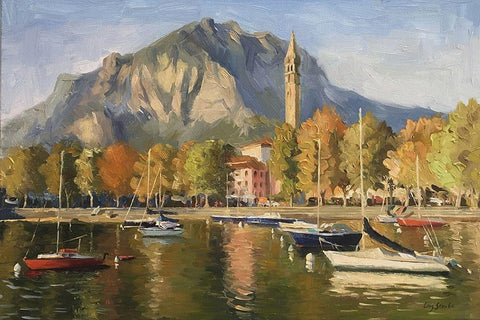 Lecco, Como Lake White Modern Wood Framed Art Print with Double Matting by Strube, Ling