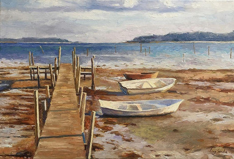 Sunset Glow in Denmark II White Modern Wood Framed Art Print with Double Matting by Strube, Ling