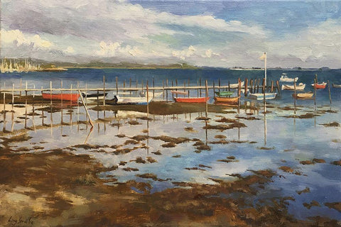 Sunset Glow in Denmark White Modern Wood Framed Art Print with Double Matting by Strube, Ling