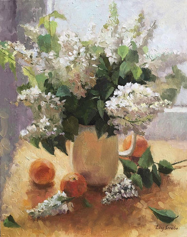 The White Lilac White Modern Wood Framed Art Print with Double Matting by Strube, Ling