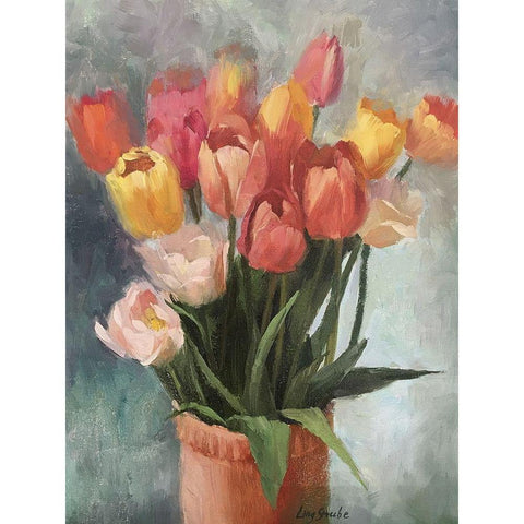 Tulips in Vase Black Modern Wood Framed Art Print by Strube, Ling