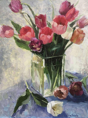 Tulips in Vase II Black Ornate Wood Framed Art Print with Double Matting by Strube, Ling