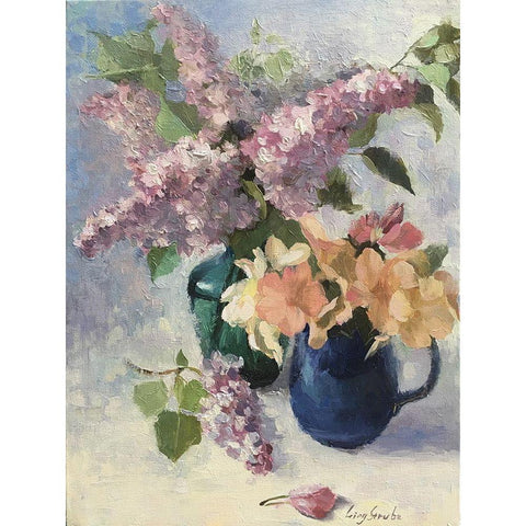 Two Bouquets Black Modern Wood Framed Art Print by Strube, Ling