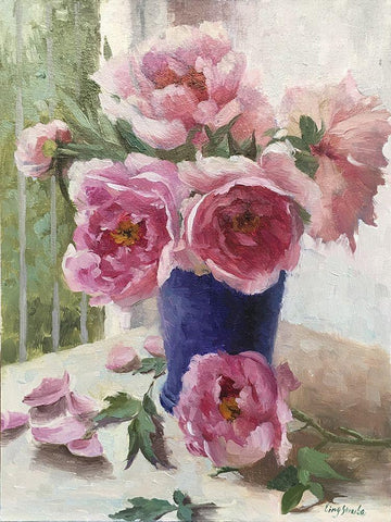 Peony I White Modern Wood Framed Art Print with Double Matting by Strube, Ling