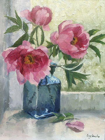 Peony II Black Ornate Wood Framed Art Print with Double Matting by Strube, Ling