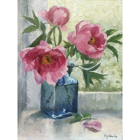 Peony II Black Modern Wood Framed Art Print by Strube, Ling
