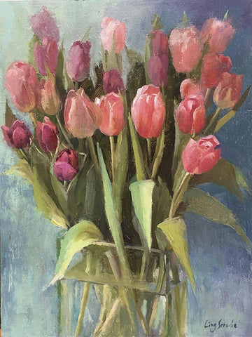 Spring Gift White Modern Wood Framed Art Print with Double Matting by Strube, Ling