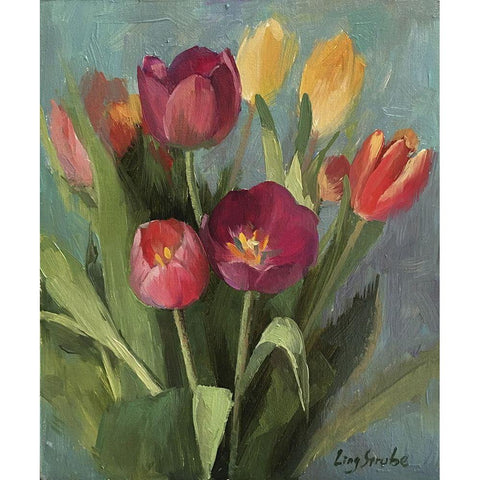 Hallo Spring Black Modern Wood Framed Art Print with Double Matting by Strube, Ling