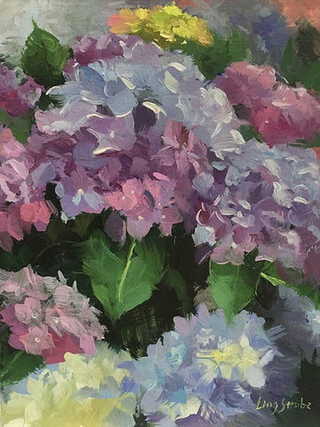 Hydrangea Garden White Modern Wood Framed Art Print with Double Matting by Strube, Ling