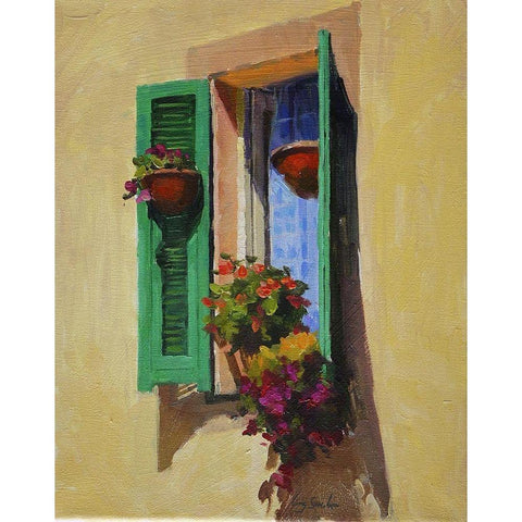 Window with Flowers Black Modern Wood Framed Art Print with Double Matting by Strube, Ling