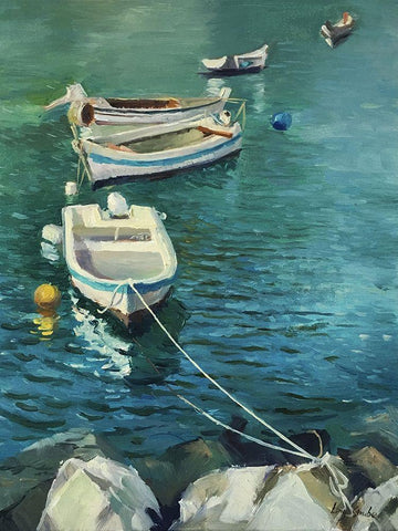 The Boats White Modern Wood Framed Art Print with Double Matting by Strube, Ling