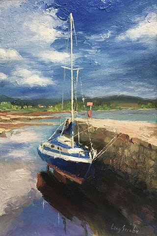 Boat in Scotland White Modern Wood Framed Art Print with Double Matting by Strube, Ling