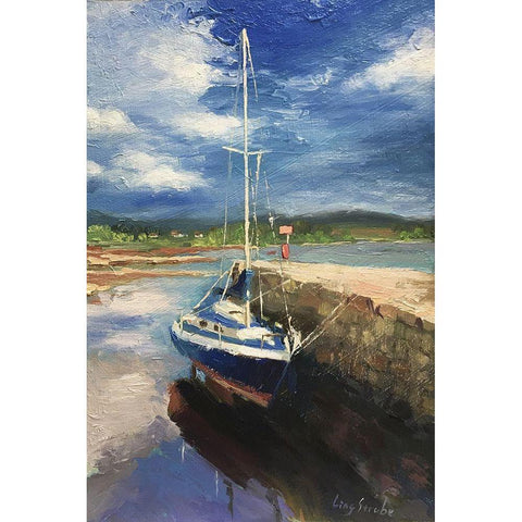 Boat in Scotland White Modern Wood Framed Art Print by Strube, Ling