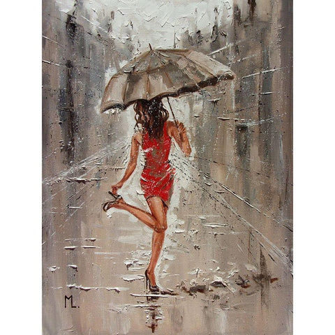 Spring Rainy Street  White Modern Wood Framed Art Print by Luniak, Monika