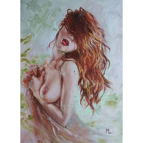 Red Hair Girl Black Modern Wood Framed Art Print with Double Matting by Luniak, Monika