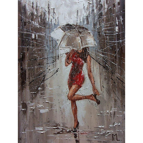 Rain Street Spring Black Modern Wood Framed Art Print by Luniak, Monika