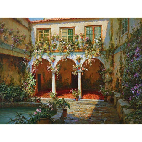 Courtyard Gold Ornate Wood Framed Art Print with Double Matting by Obuchovsky, Yury