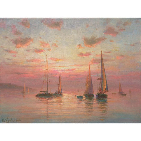 Sails Black Modern Wood Framed Art Print with Double Matting by Obuchovsky, Yury