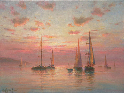 Sails Black Ornate Wood Framed Art Print with Double Matting by Obuchovsky, Yury