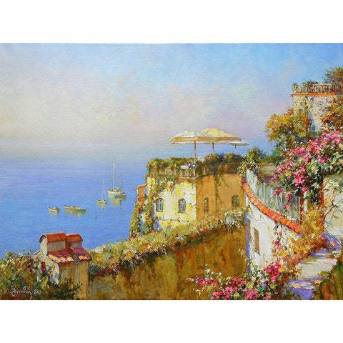 Positano. Morning Sun Black Modern Wood Framed Art Print with Double Matting by Obuchovsky, Yury