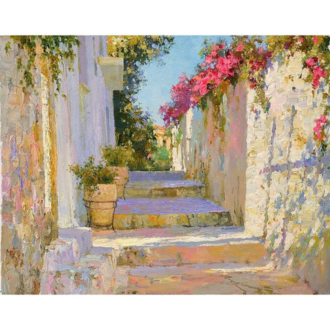 Old Stone Street Black Modern Wood Framed Art Print by Obuchovsky, Yury