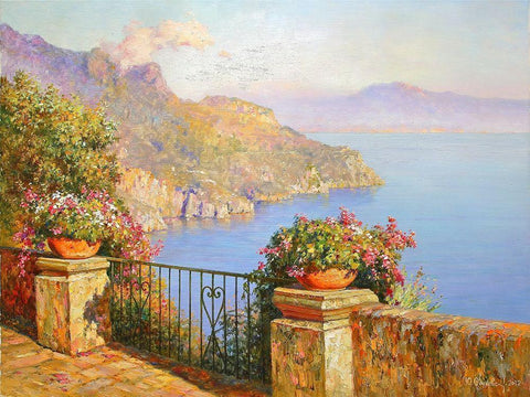 Town Ravello Black Ornate Wood Framed Art Print with Double Matting by Obuchovsky, Yury