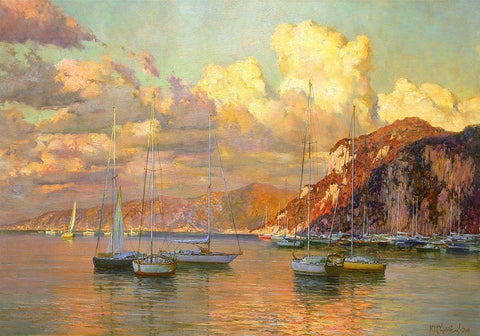 Capri. Clouds over the Sea Black Ornate Wood Framed Art Print with Double Matting by Obuchovsky, Yury