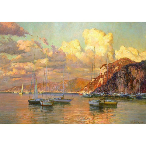 Capri. Clouds over the Sea Black Modern Wood Framed Art Print by Obuchovsky, Yury
