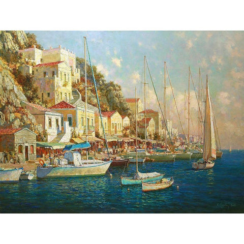 Greek Island Samos Black Modern Wood Framed Art Print with Double Matting by Obuchovsky, Yury