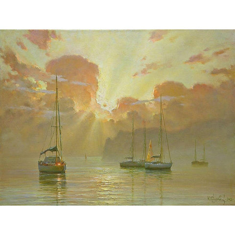 Golden Clouds White Modern Wood Framed Art Print by Obuchovsky, Yury