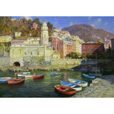 Vernazza White Modern Wood Framed Art Print by Obuchovsky, Yury