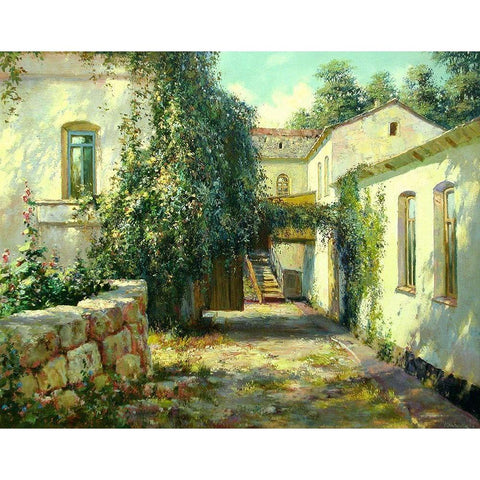 Courtyard White Modern Wood Framed Art Print by Obuchovsky, Yury