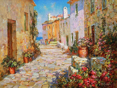 Small Street Black Ornate Wood Framed Art Print with Double Matting by Obuchovsky, Yury