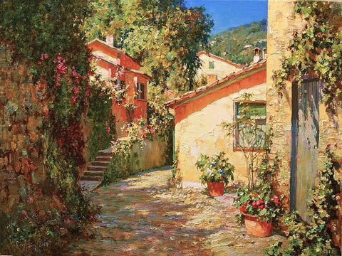 Small street in Portofino White Modern Wood Framed Art Print with Double Matting by Obuchovsky, Yury