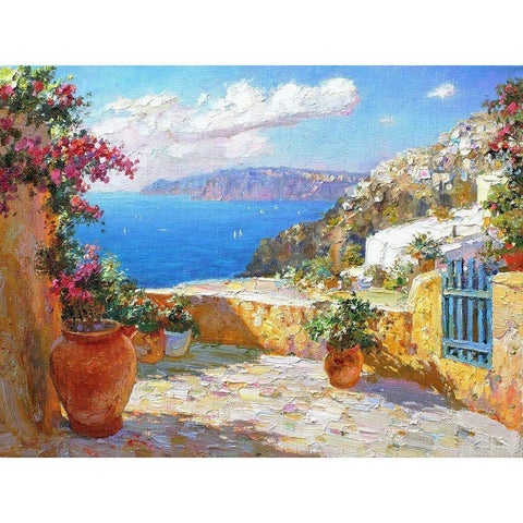 Santorini Gold Ornate Wood Framed Art Print with Double Matting by Obuchovsky, Yury