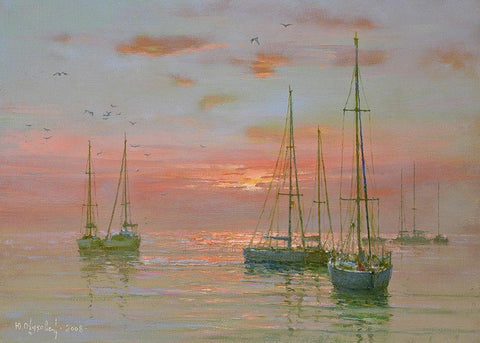 Evening Ride White Modern Wood Framed Art Print with Double Matting by Obuchovsky, Yury