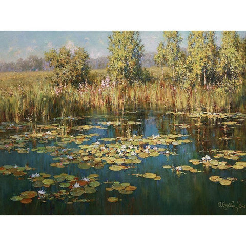 Pond Black Modern Wood Framed Art Print by Obuchovsky, Yury