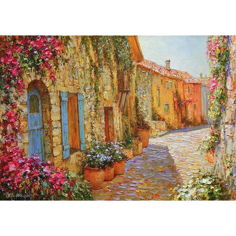 Street in Provence White Modern Wood Framed Art Print by Obuchovsky, Yury