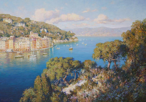 Portofino Black Ornate Wood Framed Art Print with Double Matting by Obuchovsky, Yury