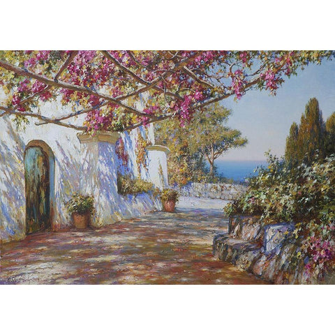 Terrace in Ravello II Gold Ornate Wood Framed Art Print with Double Matting by Obuchovsky, Yury