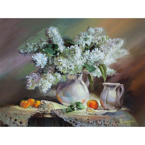 Still Life with Lilac Black Modern Wood Framed Art Print by Rogozina, Svetlana