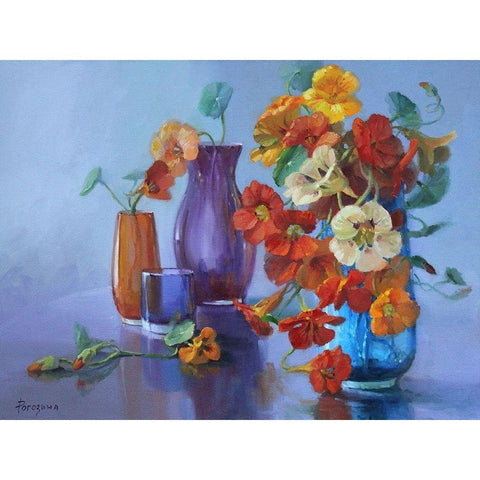 Still Life with blue Background Black Modern Wood Framed Art Print by Rogozina, Svetlana