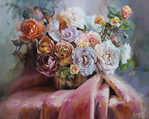 Bouquet of Aromat Roses White Modern Wood Framed Art Print with Double Matting by Rogozina, Svetlana