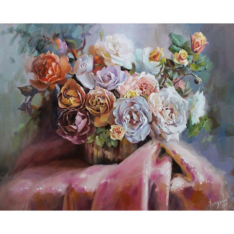 Bouquet of Aromat Roses Gold Ornate Wood Framed Art Print with Double Matting by Rogozina, Svetlana