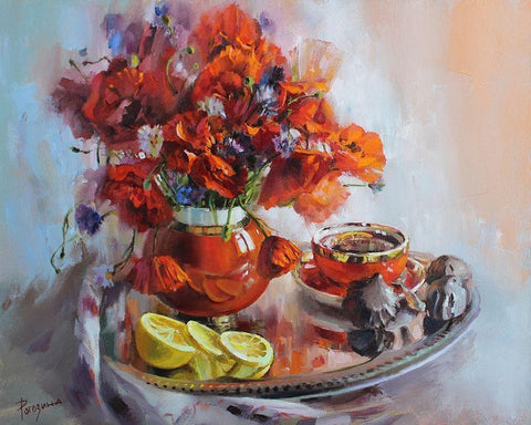 Poppies White Modern Wood Framed Art Print with Double Matting by Rogozina, Svetlana