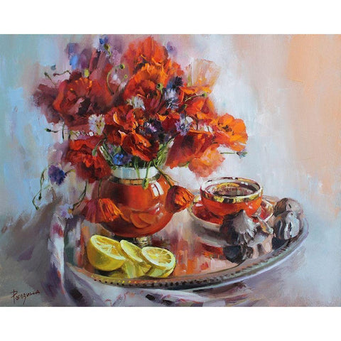 Poppies Black Modern Wood Framed Art Print with Double Matting by Rogozina, Svetlana