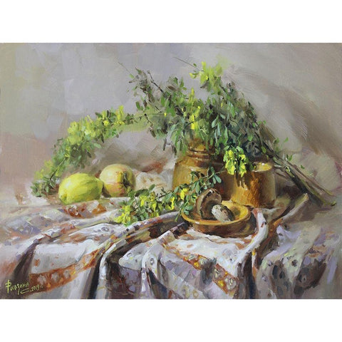 Still Life with Acacia White Modern Wood Framed Art Print by Rogozina, Svetlana