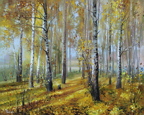 Golden Time White Modern Wood Framed Art Print with Double Matting by Rogozina, Svetlana